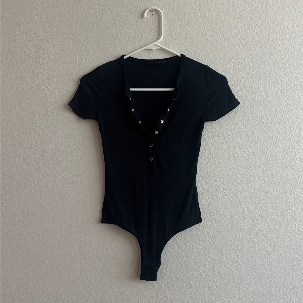 Vici Collection Deep Blue Ribbed Button-Up Bodysuit